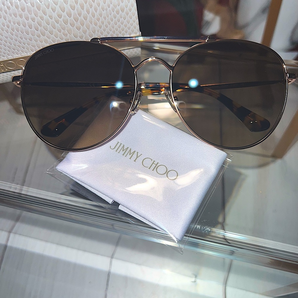 JIMMY CHOO Abbie NWT  61 mm Aviator Gold Havana /Brown Gradient  Sunglasses